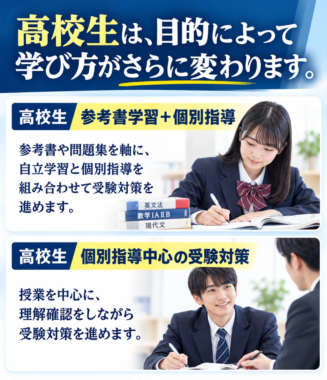 高校生の参考書学習と個別指導の使い分け