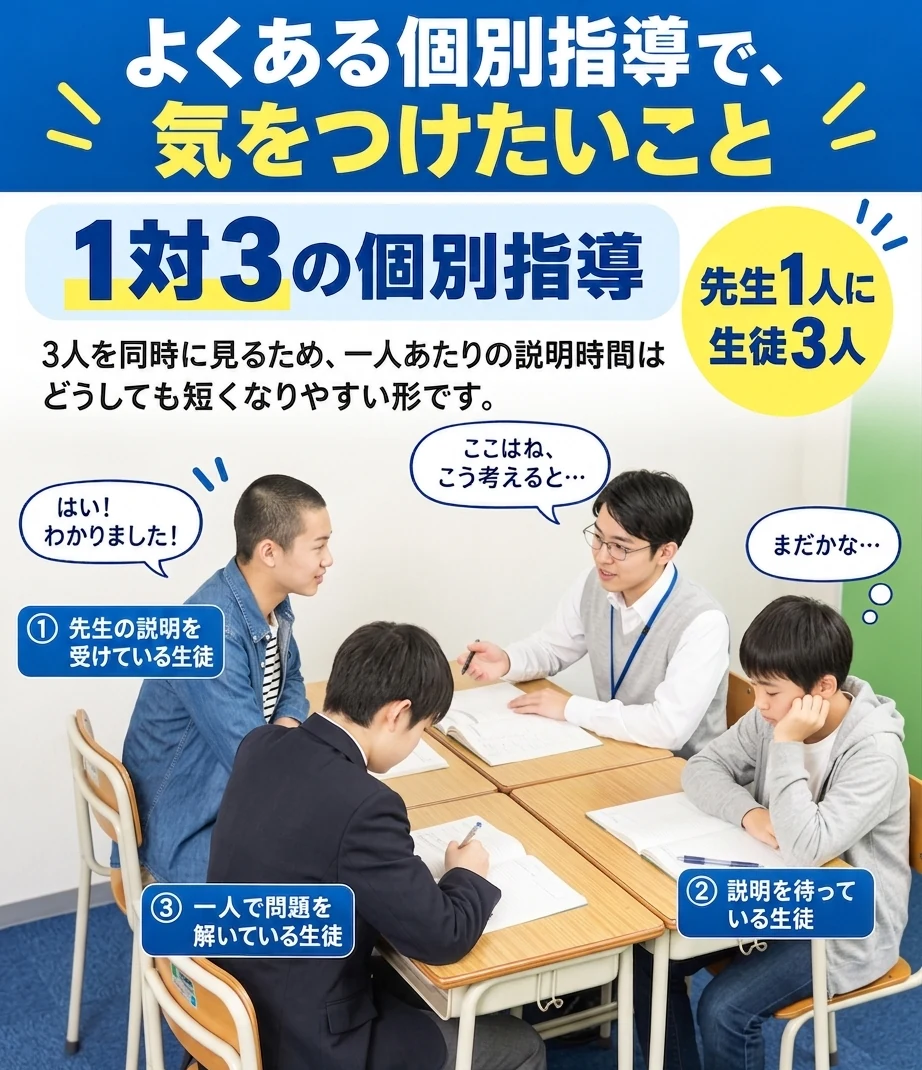 1対3の個別指導の問題点を示した図